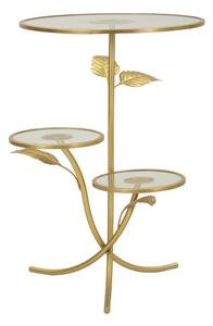 Tavolinetto 3 Ripiani Leaf Ø54x69,5 cm in Ferro e Vetro Oro