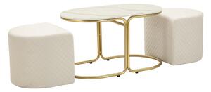 Tavolo da Caffè con 2 Puff Relax 79x45x44 cm in Pino e MDF e Spugna e Poliestere e Metallo