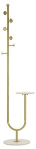 Appendiabiti da Terra Shelf 40x35x176 cm in Metallo e Marmo Artificiale Oro e Bianco