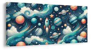 Quadro su tela – Razzo e pianeti nello spazio