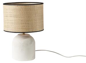 Lampada da tavolo bianca in ceramica effetto pietra e paralume in rafia H35 cm ROCHA