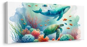 Quadro su tela – Tartaruga e balena nell’oceano