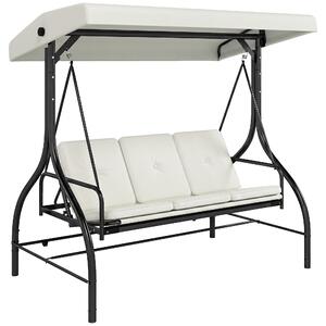 Outsunny Outusunny Dondolo Letto da Giardino 3 Posti con Tettuccio Regolabile, in Acciaio e Poliestere, 195x117x175 cm, Crema e Nero|Aosom