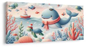 Quadro su tela – Balena e tartaruga nell’oceano