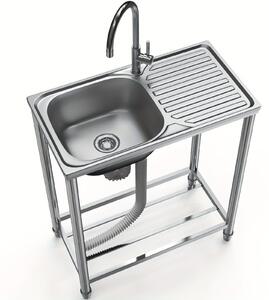 Lavello in acciaio inossidabile per esterno - Lavello da giardino - Lavello mobile - Rubinetto esterno - Unico lavello - 75x40x80 cm