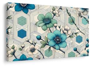 Quadro su tela – Fiori eleganti su sfondo geometrico