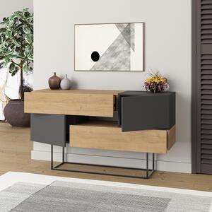 Consolle Moderna 145x40x82 cm con 2 Ante 2 Cassetti e Gambe Alte Quercia e Antracite