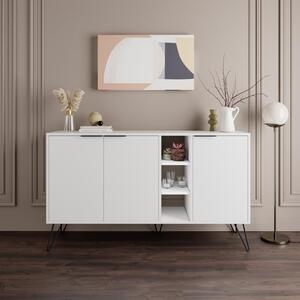 Madia Moderna Credenza 142x83 cm con 3 Ante e Vani a Giorno Zaffiro di Bianco