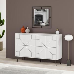 Madia Credenza Design Geometrico Moderno 123x77 cm con 4 Ante in Legno Bianco