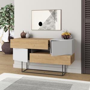 Consolle Moderna 145x40x82 cm con 2 Ante 2 Cassetti e Gambe Alte Zaffiro di Quercia e Bianco