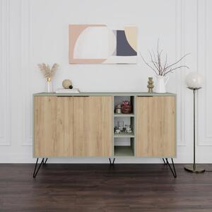 Madia Moderna Credenza 142x83 cm con 3 Ante e Vani a Giorno Quercia e Verde