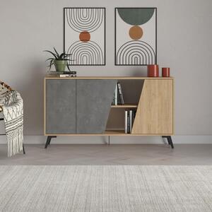 Madia Moderna Credenza Fiona 150x36x82 cm Design Anta Obliqua Grigio Retrò e Zaffiro di Quercia