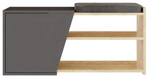 Panca con Scarpiera da Ingresso 104x37x47 cm con 2 Ripiani Porta Scarpe Anta e Cuscino in MDF Grigio