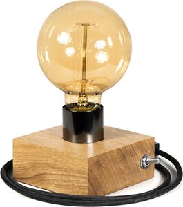 LED Wood | Lampada da tavolo Edison, lampada da comodino, 10x10 cm, rovere naturale, stile retrò, E27, 40 W, lampadina