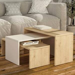 Set 3 Pezzi Tavolini da Caffè per Salotto Design Rettangolare Moderno Sovrapponibile Legno Quercia