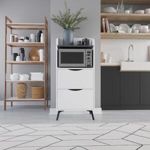 Mobile Multiuso da Cucina con 2 Cassetti e 1 Ripiano 60x36x136 cm in Melamina Grigio Retrò Bianco