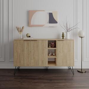 Madia Moderna Credenza 142x83 cm con 3 Ante e Vani a Giorno Zaffiro di Quercia