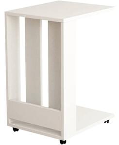 Tavolino Ausiliario da Soggiorno 45x37,5x60 cm con Ruote Affiancabile al Divano in Legno Bianco Tortora Bianco Antico