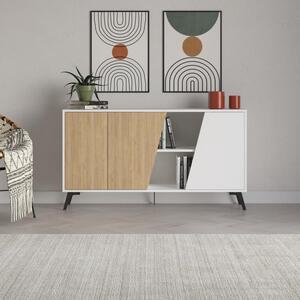 Madia Moderna Credenza Fiona 150x36x82 cm Design Anta Obliqua Bianco e Quercia