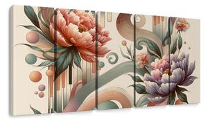 Quadri 5 pezzi – Curve artistiche e fiori
