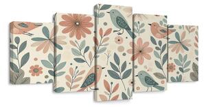 Quadri 5 pezzi – Uccellini tra i fiori