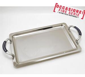 Vassoio rettangolare cesellato in acciaio inox 18/10 con manici 35x21 cm linea barocco