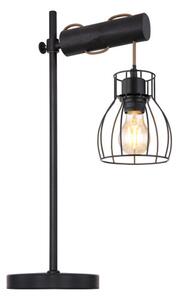 Globo Lighting lampada da tavolo metallo nero opaco, legno nero, metallo nero, cavo tessile champagne, interruttore a bilanciere sul cavo, trave in legno bruciato, LxPxH: 330x180x550mm, lunghezza cavo 1500mm, excl. 1x E27 40W 230V