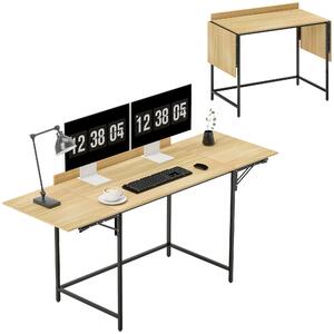 HOMCOM Scrivania per Computer Pieghevole con 2 Piani Estraibili, Ampio Spazio per Monitor, Gambe Metalliche, Struttura Robusta, Rovere+Nero | Aosom Italy