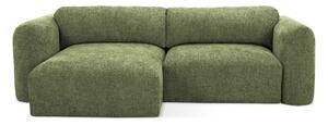 Divano angolare verde allungabile/con contenitore (con penisola a sinistra/con chaise lounge) con rivestimento in ciniglia Mele – Makamii