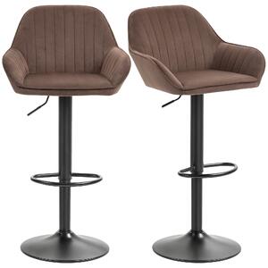 HOMCOM Set di 2 Sgabelli da Bar Girevoli Altezza Regolabile 87-107 cm Rivestiti in Velluto Schienale e Poggiapiedi Marrone | Aosom Italy