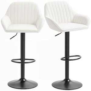 HOMCOM Set di 2 Sgabelli da Bar Girevoli Altezza Regolabile 87-107 cm Rivestiti in Velluto Schienale e Poggiapiedi Crema | Aosom Italy