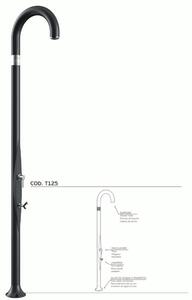 Doccia da Giardino Piscina in Resina FUNNY YIN ANTRACITE CON LAVAPIEDI Dimensioni 232x30x17 cm - peso 9,5 kg design Curvo Con Miscelatore Caldo-Freddo