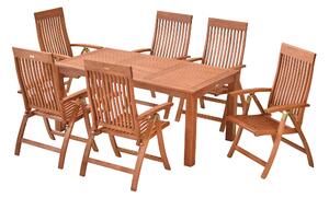 Merxx Set Comodoro 7 pezzi, 6 sedie pieghevoli Comodoro, regolabili in 5 posizioni, 1 tavolo, 170 x 90 cm, eucalipto