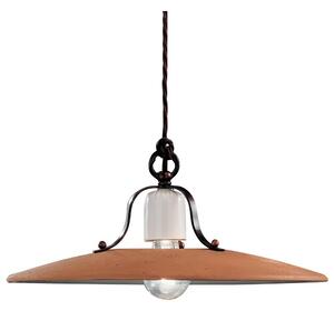 Lampada sospensione rustica con diffusore in ceramica decorato a mano BOLOGNA Dimensioni 40x40x h 17 cm peso 1,9 kg - Attacco Lampada E 27
