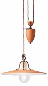 Lampada sospensione rustica, sali e Scendi, con diffusore in ceramica decorato a mano BOLOGNA Dimensioni 40x40x h 17 cm peso 2,95 kg - Attacco Lampada E 27