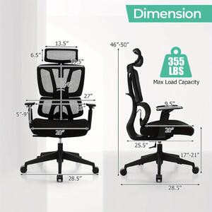 Sedia da ufficio – Design ergonomico – Schienale regolabile – Materiale a rete e spugna – Colore nero
