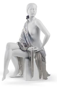 Statua decoro argento Nudo Con Scialle Lladrò