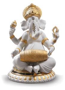 Statua decoro oro Mridangam Ganesha Lladrò