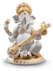 Statua decoro oro Ganesha Con Veena Lladrò