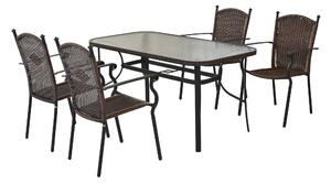 Set di mobili da giardino Merxx "Roma" 5 pezzi con tavolo 150 x 80 cm - struttura in alluminio grafite con intreccio in plastica color cioccolato