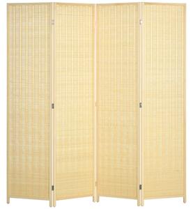 HOMCOM Paravento da Interno a 4 Ante Pieghevole in Legno e Bambù Altezza 180cm, Colore Naturale