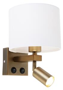 Lampada da parete bronzo con lampada da lettura e paralume 18 cm bianco - Brescia
