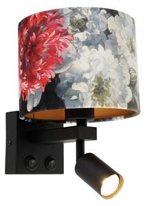 Lampada da parete nera con lampada da lettura e paralume fiori 18 cm - Brescia