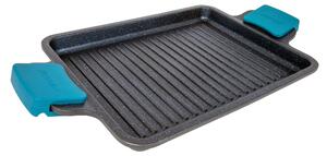 Griglia antiaderente, 34 x 26 cm, in alluminio pressofuso, con maniglie in silicone