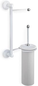 Asta attrezzata WC ZACINTO 18x14xh52 cm Porta scopino in ceramica + porta asciugamani bagno galvanico di oltre 22 micron inalterabile nel tempo bianco con pomelli cromo
