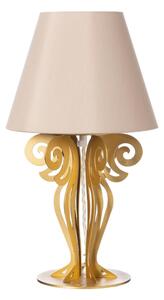 Piccola lampada da tavolo Struttura in Ferro con paralume CIRCEO Dimensione 24x h 40 cm base tornita in modo lamellare colore Oro trasparente paralume sabbia