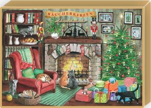 24 candele d'incenso calendario dell'avvento gatti vicino al camino
