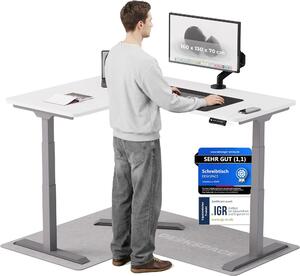 Scrivania DESKSPACE CORNER, regolabile elettricamente in altezza, 160 x 130 x 70 cm, piano bianco, struttura grigia