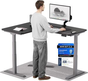 Scrivania DESKSPACE CORNER, regolabile elettricamente in altezza, 160 x 130 x 70 cm, piano nero, struttura grigia