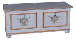 Cassapanca arte povera in legno shabby chic mod cipolla bianco anticato decorato filo arancio
